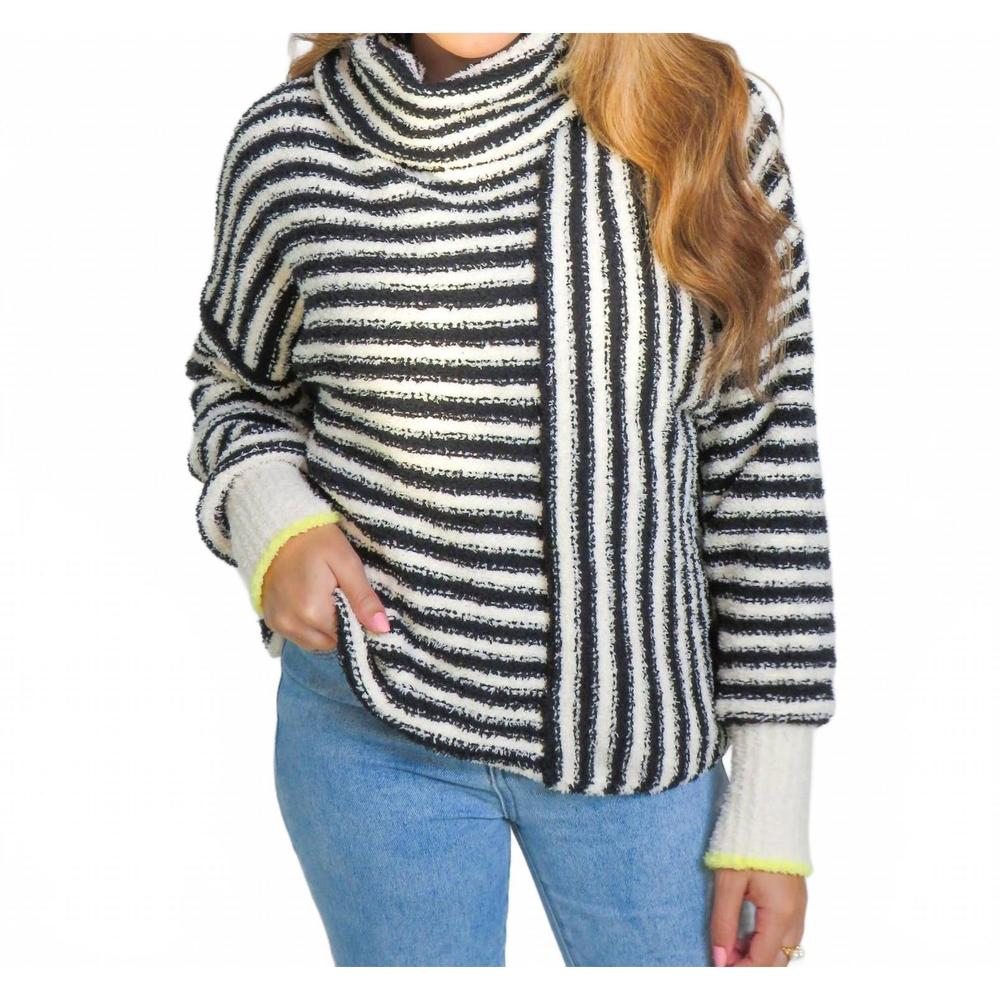 NEW VERY J serene stripes mock neck sweater in black